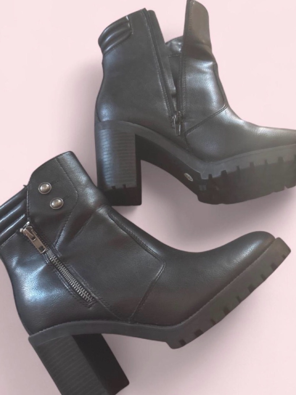 MIA Black Chunky Heel Ankle Booties with Side Zip